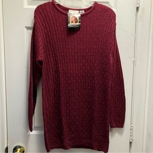 Jaclyn Smith long-sleeve, crewneck, ribbed knit, wine-colored tunic sweater NWT